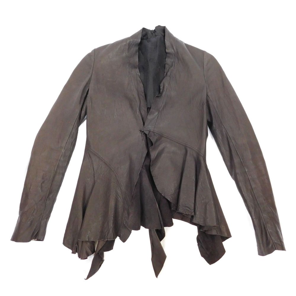 Rick Owens Dark Brown Lamb Leather Asymmetrical Jacket  SZ 8